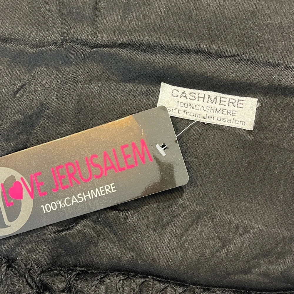 I LOVE JERUSALEM Black Scarf 28 inches WIDE 6 FOOT LONG. 💯 CASHMERE NWT